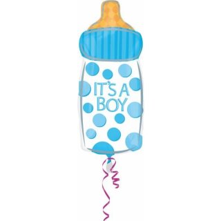 Folienballon Babyflasche Its a boy 25x58cm blau für Helium