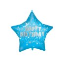 Folienballon Stern Happy Birthday blau 46cm für Helium