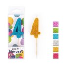 1 BIRTHDAY FUN Zahlenkerze Glitter Mini 4, 6-fach sortiert