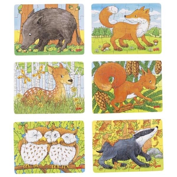 1 Minipuzzle Waldtiere 24 Teile Holz 6 fach sortiert