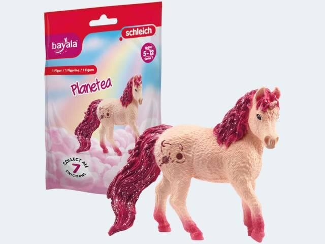 Schleich 70801 Sammeleinhorn Planetea – BAYALA Spielfigur, 8x7x2 Cm, Bunte Glitzermähne, Poster Inkl., Für Kinder Ab 5 Jahren